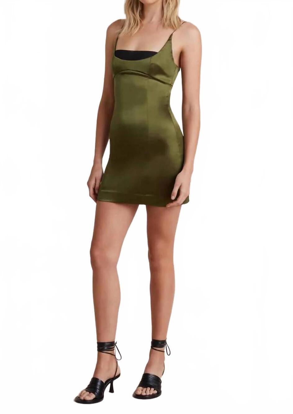 NEW BEC + BRIDGE bella satin mini dress in moss green